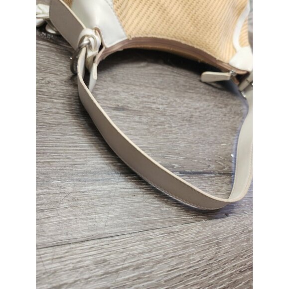 Fossil 75082 Woven Straw Fabric Handbag Purse w/ Leather Trim 13"x8"x4" - Picture 10 of 13